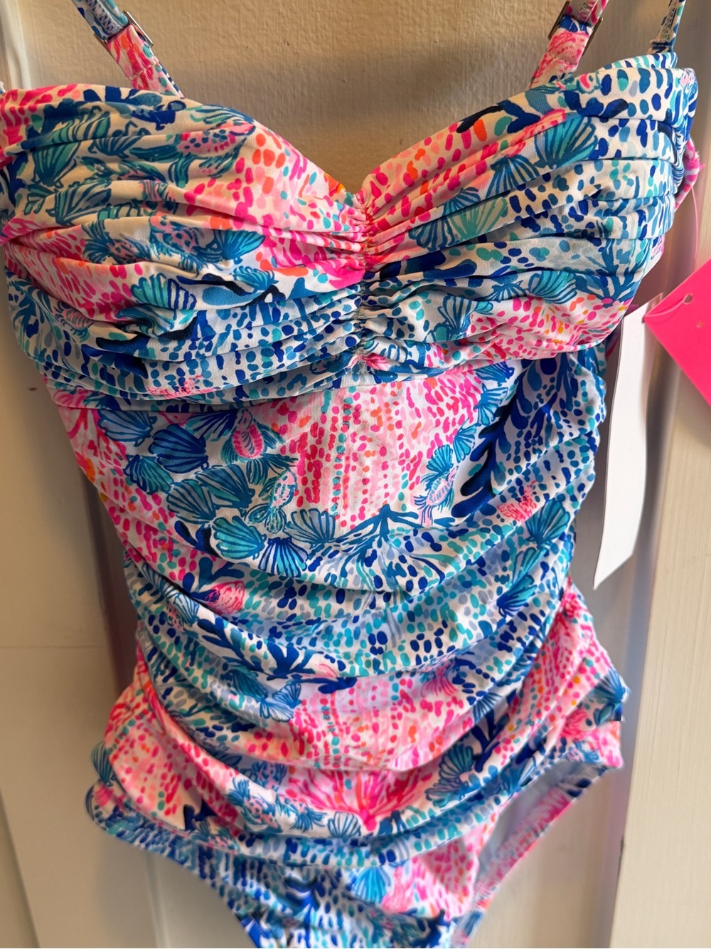 Lilly Pulitzer Pink Blue Floral Ruched One-Piece Swimsuit size 0 NWT